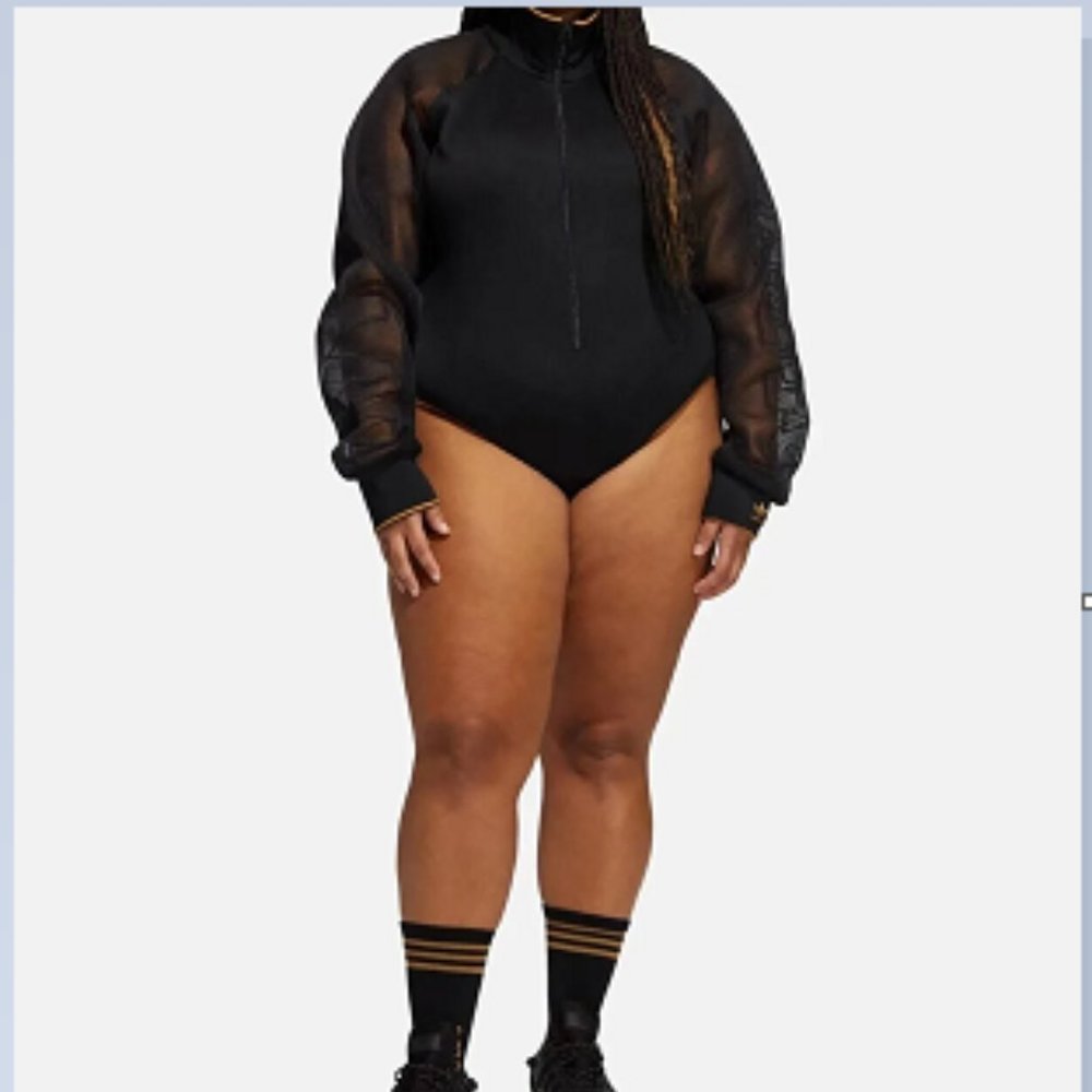 Adidas Originals Womens Ivy Park Mesh Long Sleeve Black Bodysuit Size 4X GS0398